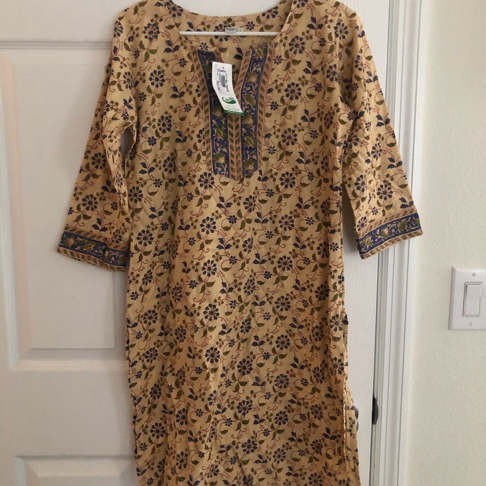NWT khaki with blue floral print Chhipa dress